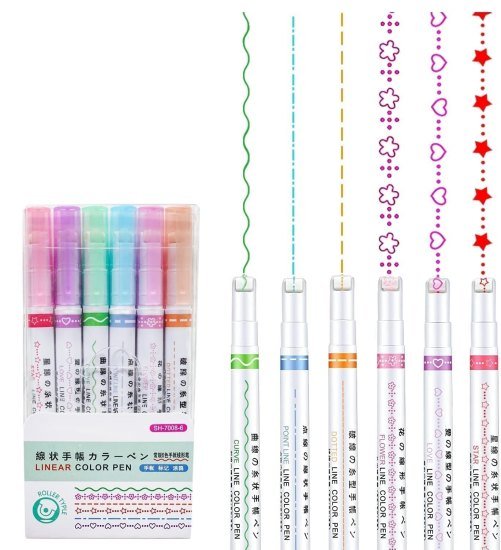 6Pcs Line Maker Color Pen Curve Highlighter Pen 