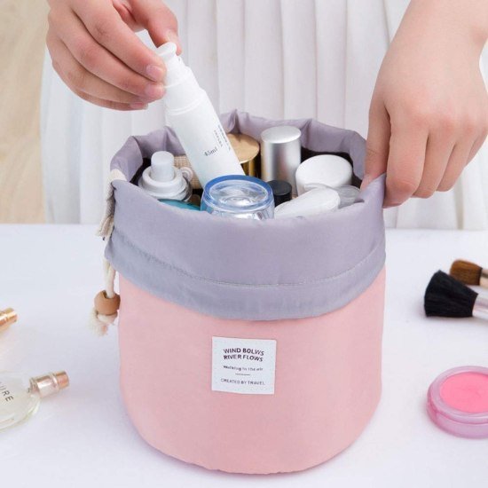 Cosmetic Pouch Makeup Bag Round Barrel Shape 
