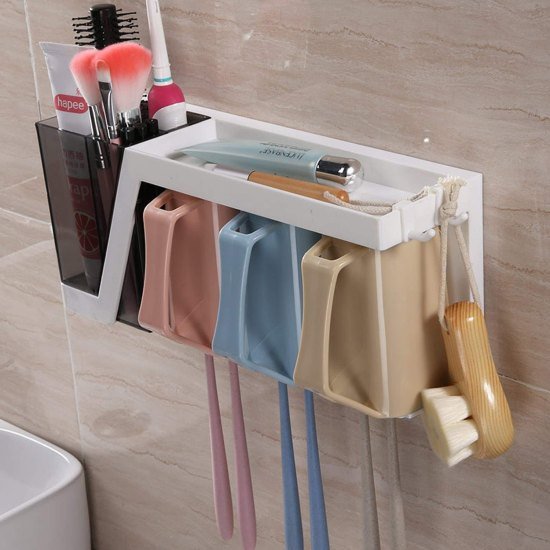 4 Cup Toothbrush Holder Bathroom Shelf Magic Sticker Series Bathroom Accessories