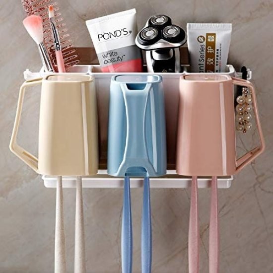 3 Cup Toothbrush Holder Bathroom Shelf Magic Sticker Series Bathroom Accessories