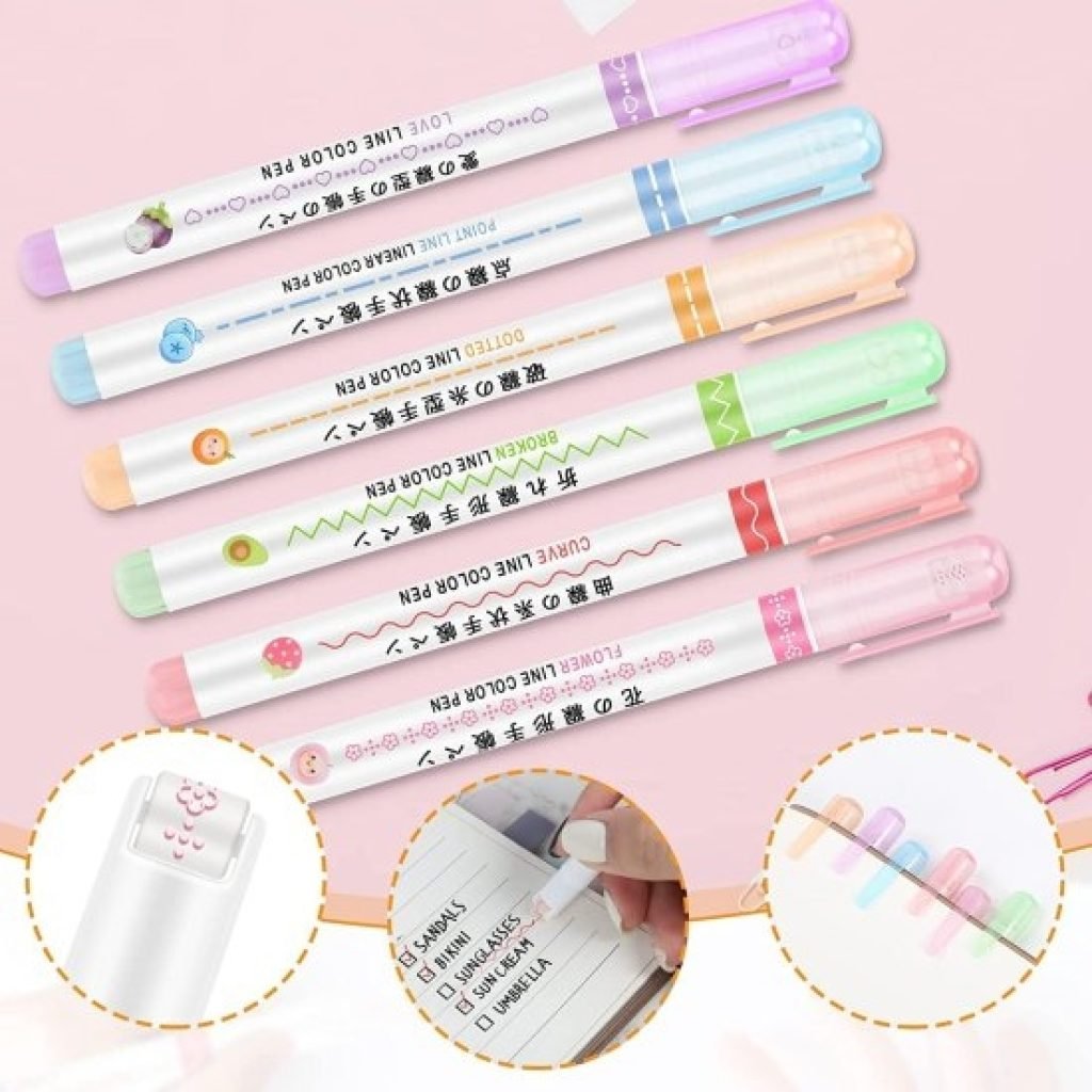 3/6pcs Kids Writing Curve Line Pen Stationery School Supplies Journaling  Colored Pens Note Curve Line Marker Curve Line Highlighter Pen Fine Point  Pen