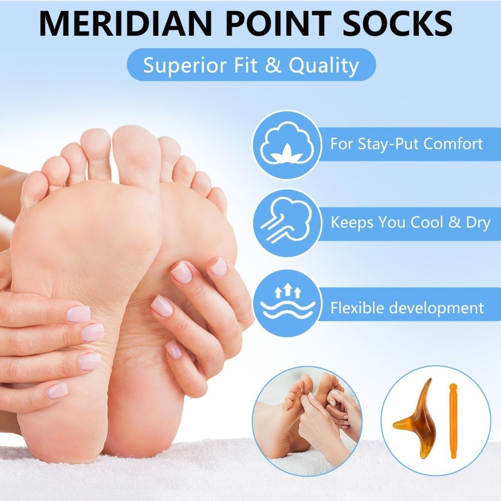 Acupressure Reflexology Ankle Socks for Trigger Point Massage for Men,  Women with Amber Acupuncture Point Massage Stick Reflexology Chart of Both  Sole and Instep 1 Pairs (Colour: White).