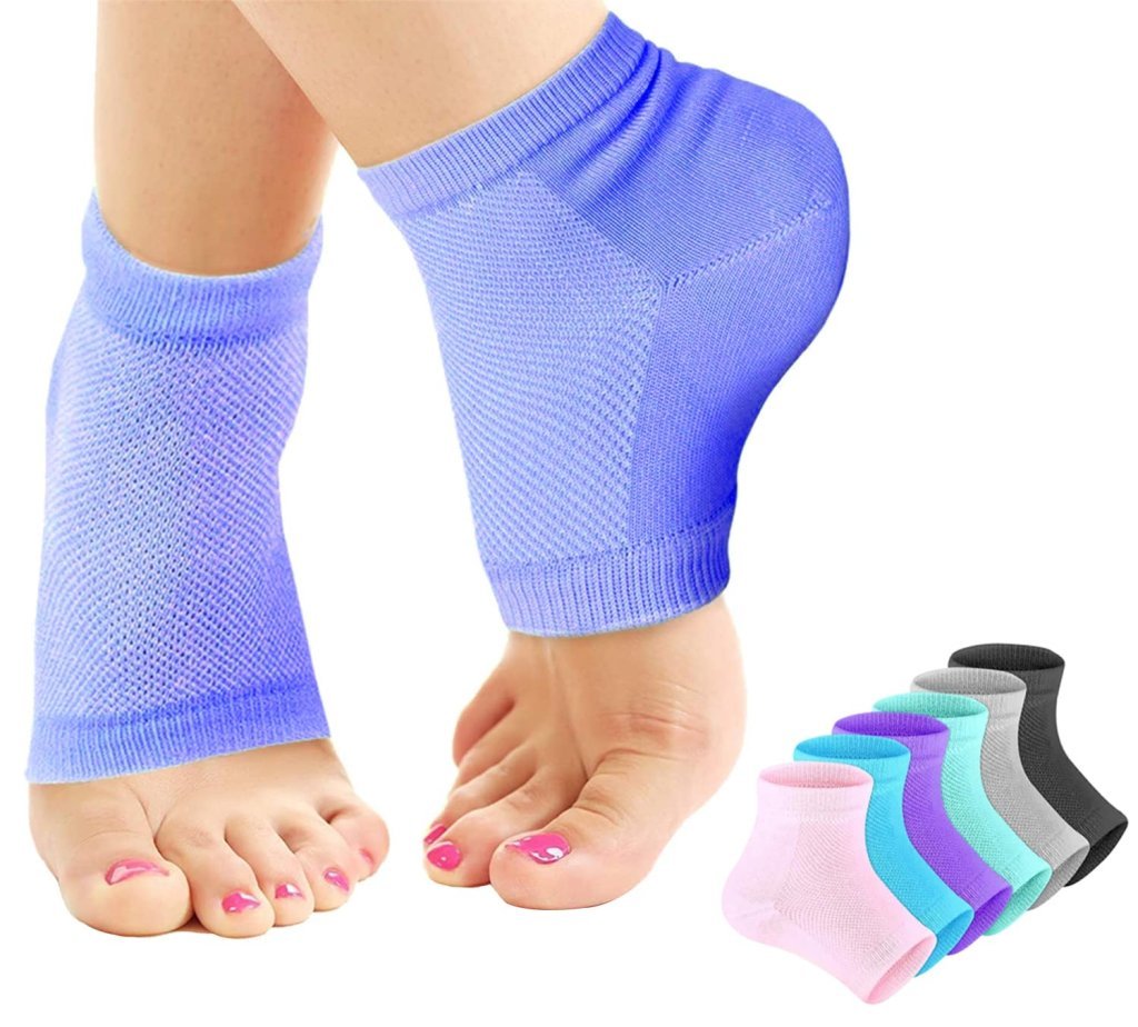 Moisturizing Socks and Silicone Heel Protectors Combo Pain Relief Dry Hard  Cracked Repair Cream Foot Care Spa Gel Socks Swelling & Plantar Fasciitis  Foot Care Ankle Safety For Girls, Women, Men (Multi