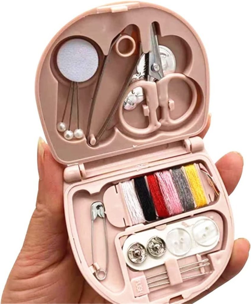 Mini Sewing Box Emergency Travel Sewing Kit Set with Mirror Sewing