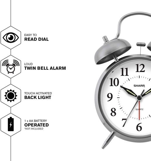 13 CM Twin Bell Silver Alarm Clock Home Improvement