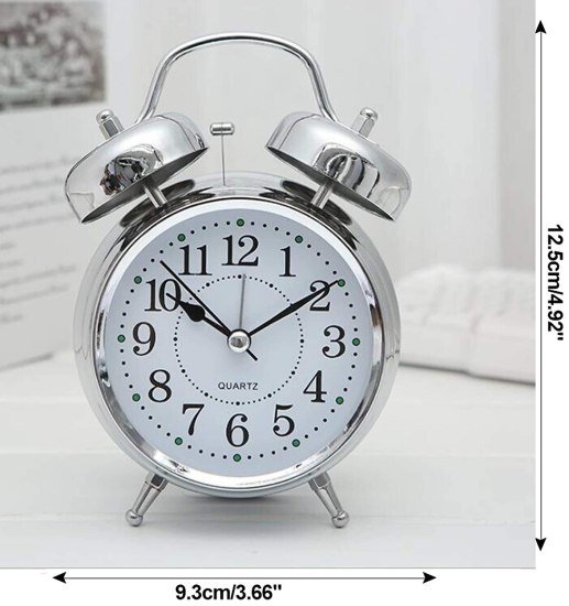 13 CM Twin Bell Silver Alarm Clock Home Improvement