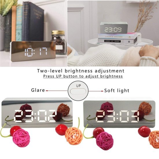 Digital Mirror Clock LED Display Alarm Cock Home Improvement