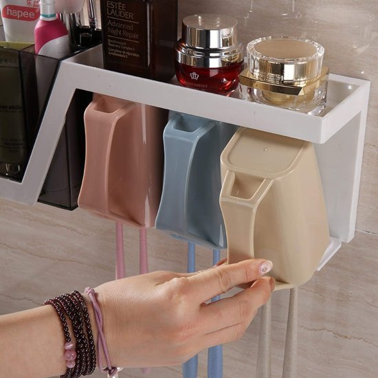 4 Cup Toothbrush Holder Bathroom Shelf Magic Sticker Series Bathroom Accessories