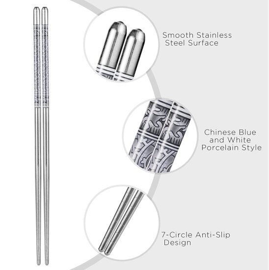 Stainless Steel Chop Sticks 5 Pairs Home & Kitchen