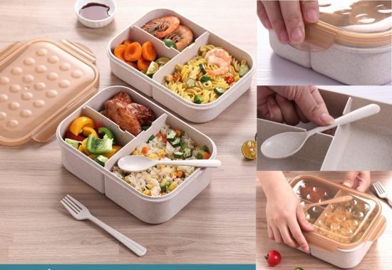 Lunch Box 3 Compartment with Spoon Home & Kitchen
